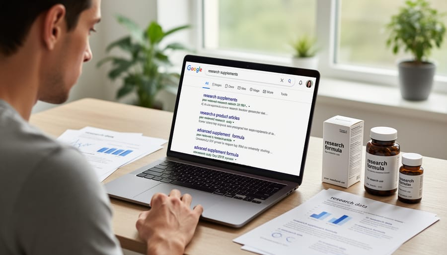 Person examining a small unlabeled vial beside a smartphone and notepad on a kitchen table